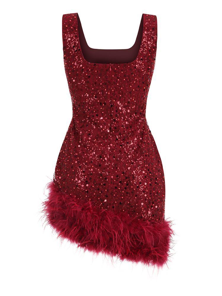 Araluen Sequin Feather Mini Dress In Wine - Image 7