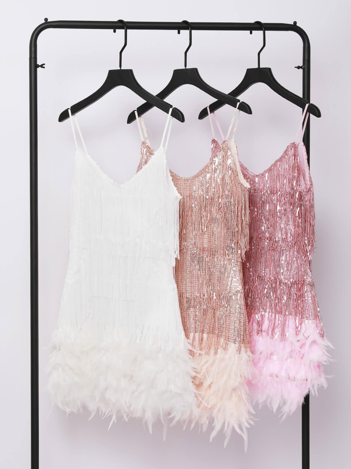 Austyn Tassel Feather Mini Dress In Champagne - Image 7