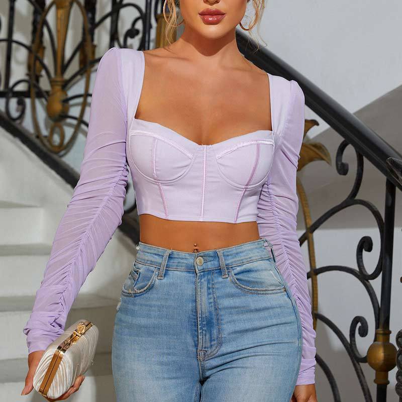 Fern Puff Long Sleeve Ruched Corset Top - Image 17