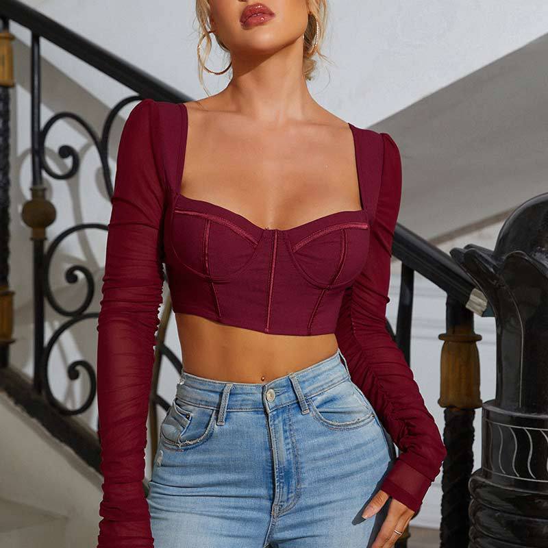 Fern Puff Long Sleeve Ruched Corset Top - Image 19