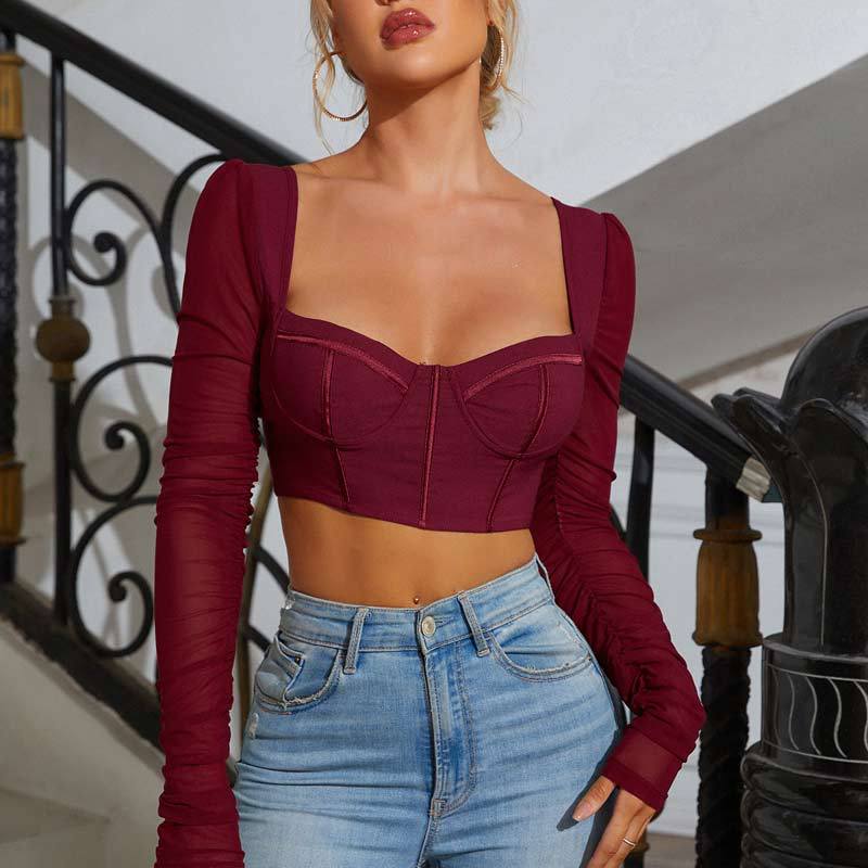 Fern Puff Long Sleeve Ruched Corset Top - Image 22