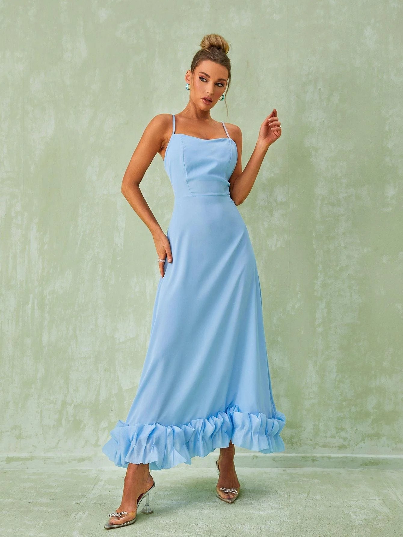 Ilsa Spaghetti Midi Dress In Blue - Image 3