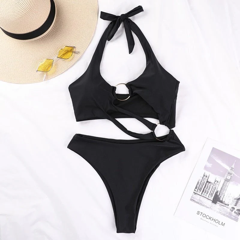 Kitty Ring Details Cut Out One-Piece Swimsuit - Image 3
