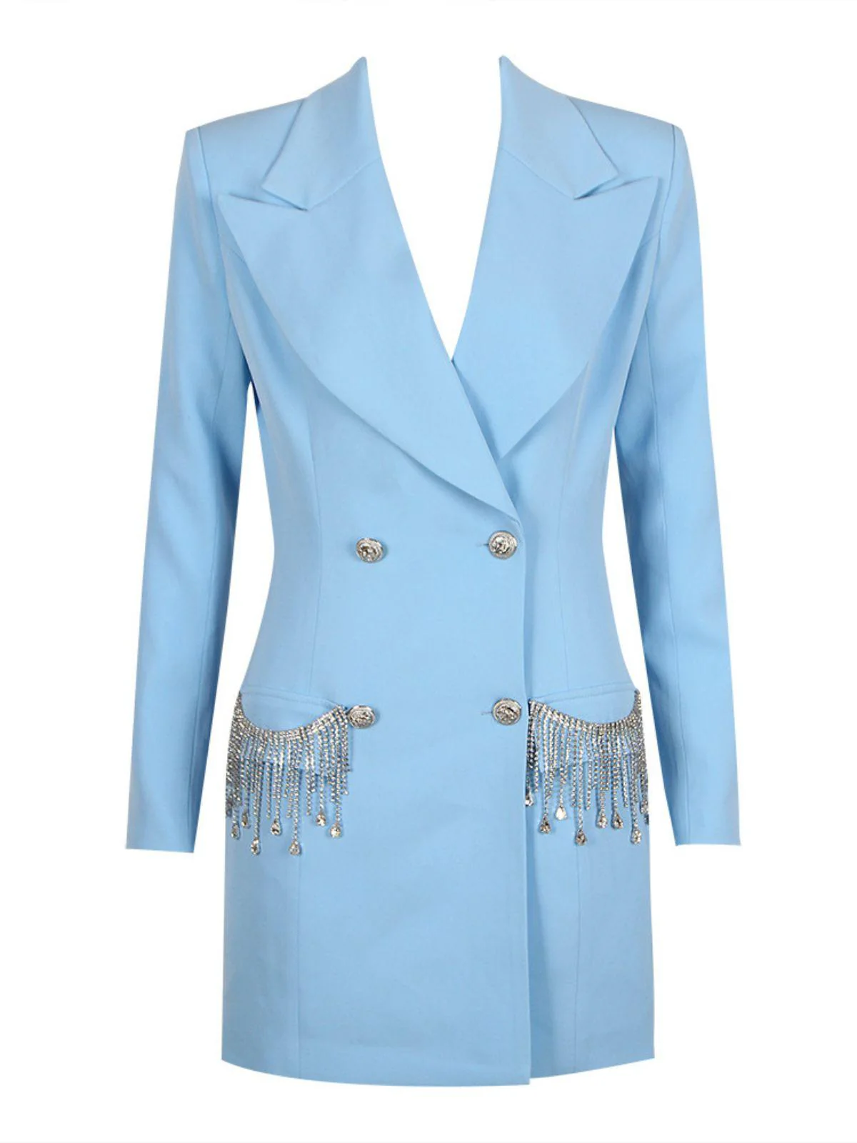 Verna Crystal Fringe Blazer Dress In Blue - Image 6