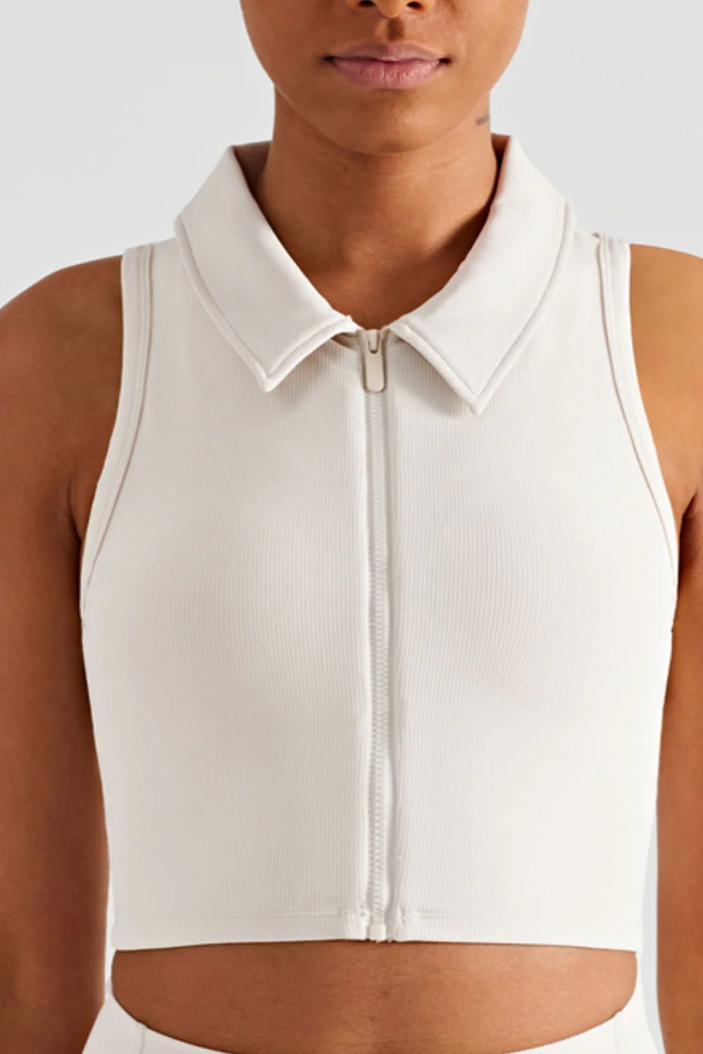 Zip Up Collared Cropped Sports Top - Image 5