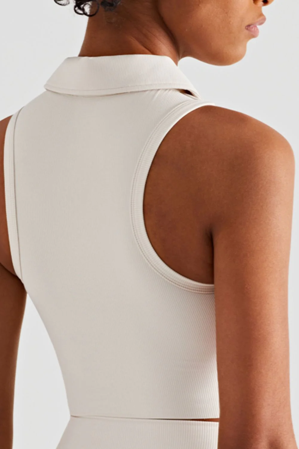 Zip Up Collared Cropped Sports Top - Image 7