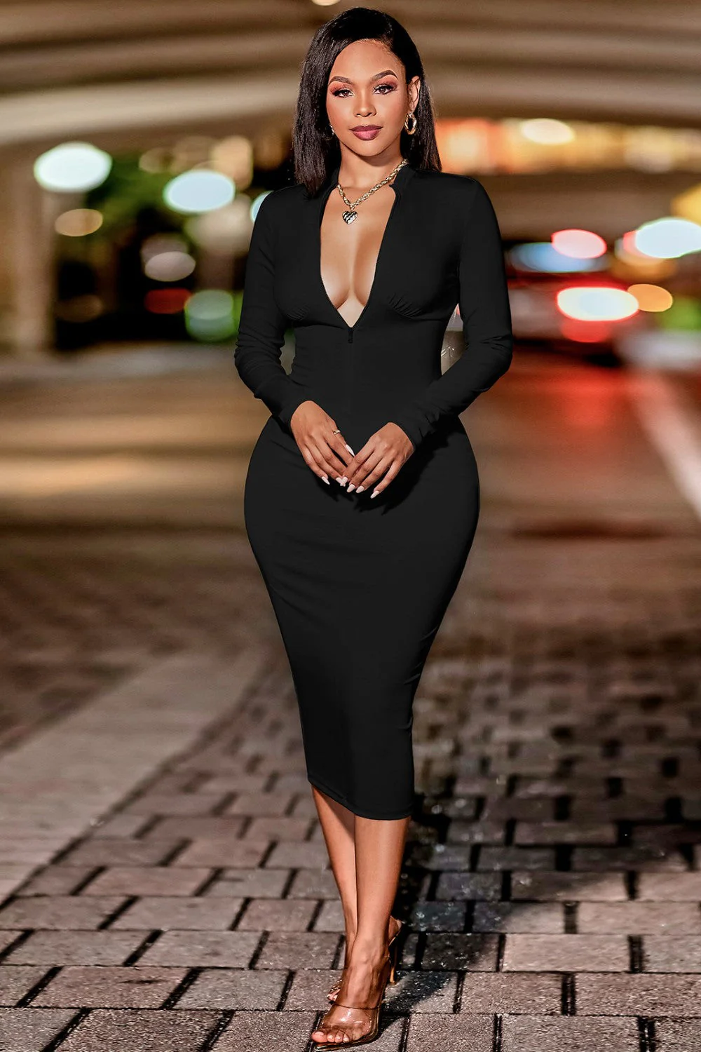 Zip Up Cutout Drawstring Detail Dress - Image 9